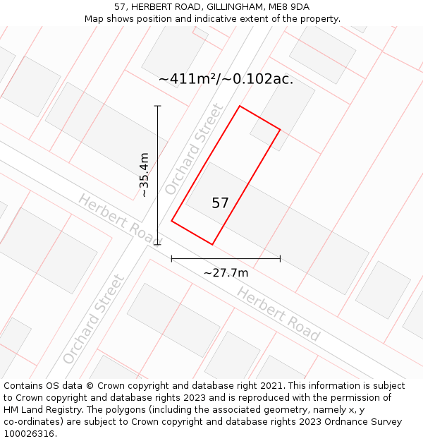 57, HERBERT ROAD, GILLINGHAM, ME8 9DA: Plot and title map