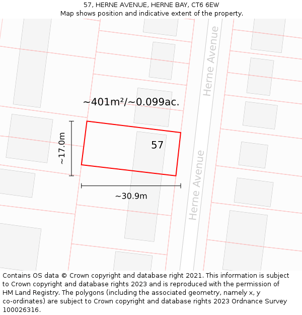 57, HERNE AVENUE, HERNE BAY, CT6 6EW: Plot and title map