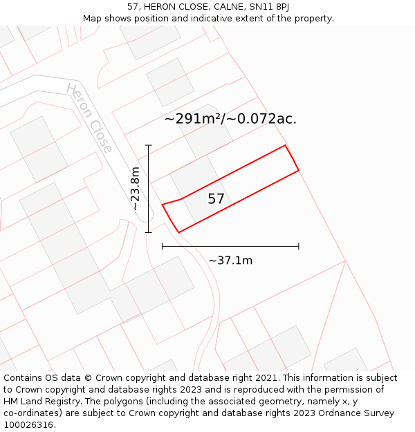 57, HERON CLOSE, CALNE, SN11 8PJ: Plot and title map