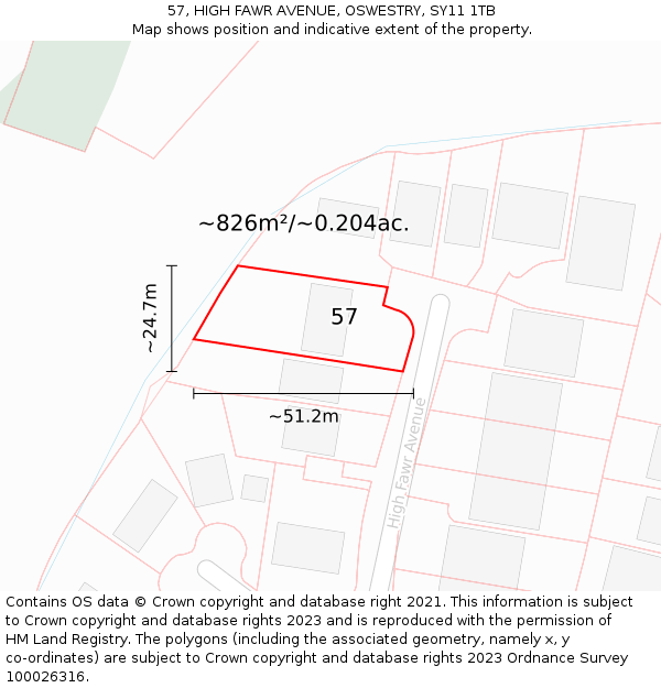 57, HIGH FAWR AVENUE, OSWESTRY, SY11 1TB: Plot and title map