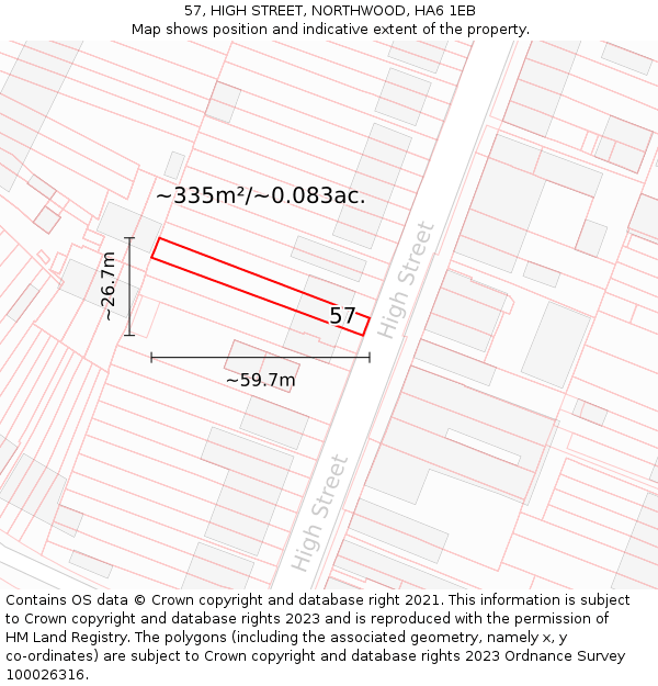 57, HIGH STREET, NORTHWOOD, HA6 1EB: Plot and title map