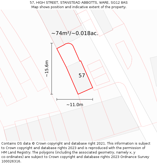 57, HIGH STREET, STANSTEAD ABBOTTS, WARE, SG12 8AS: Plot and title map