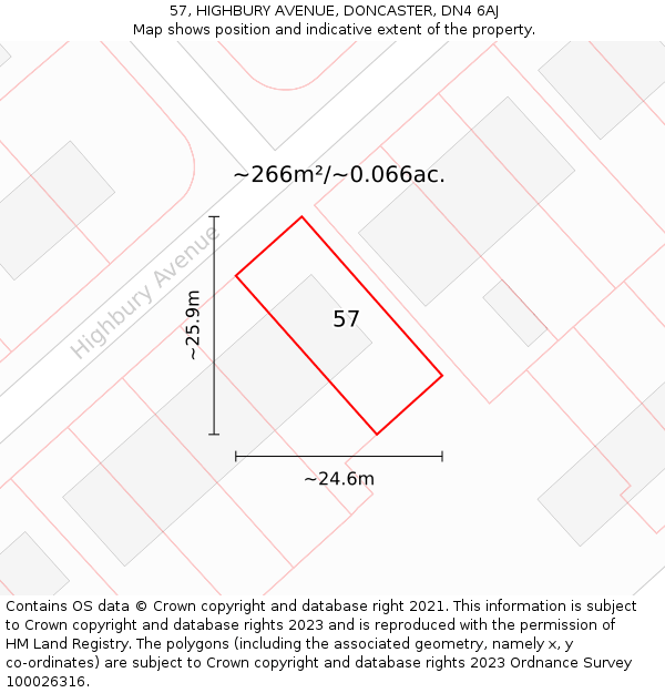 57, HIGHBURY AVENUE, DONCASTER, DN4 6AJ: Plot and title map