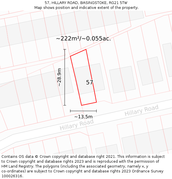 57, HILLARY ROAD, BASINGSTOKE, RG21 5TW: Plot and title map