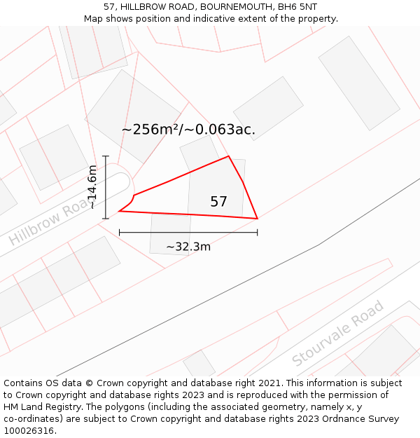 57, HILLBROW ROAD, BOURNEMOUTH, BH6 5NT: Plot and title map