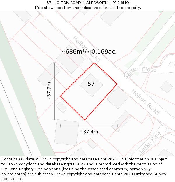 57, HOLTON ROAD, HALESWORTH, IP19 8HQ: Plot and title map