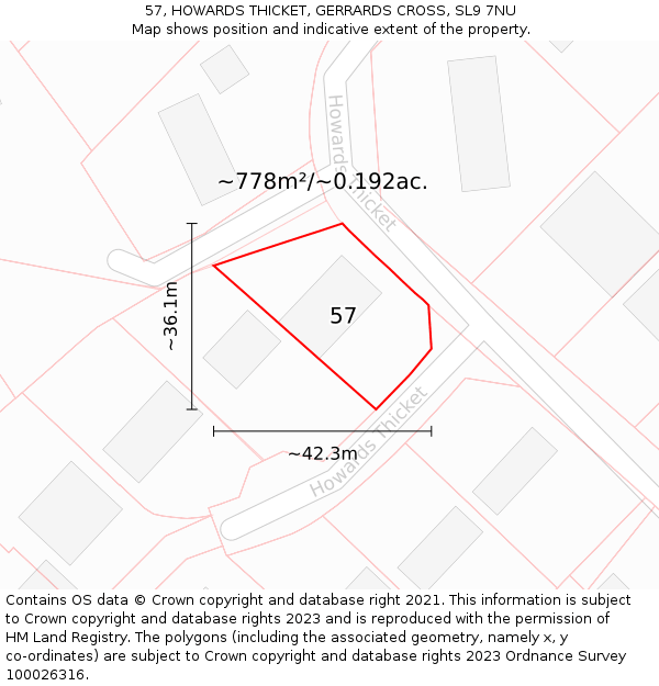 57, HOWARDS THICKET, GERRARDS CROSS, SL9 7NU: Plot and title map