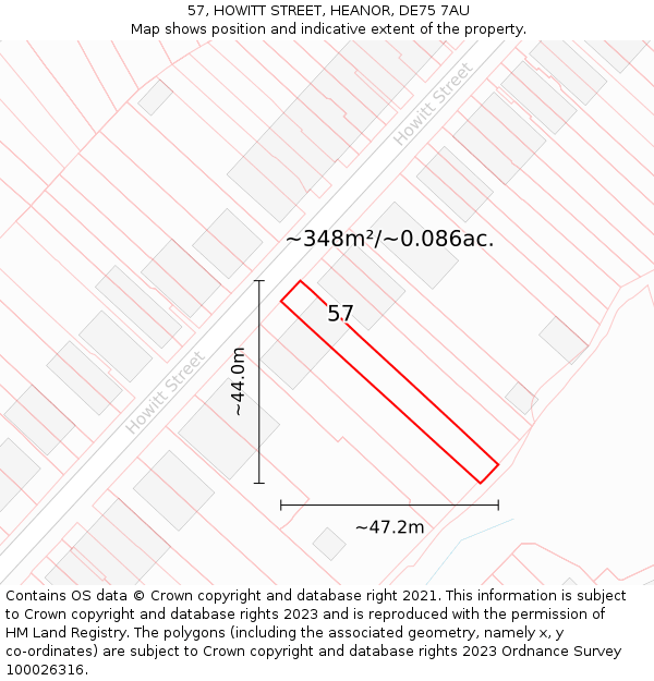 57, HOWITT STREET, HEANOR, DE75 7AU: Plot and title map