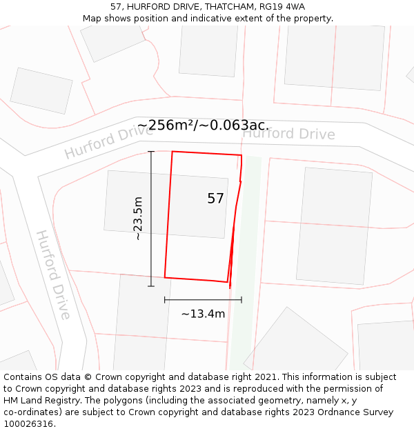 57, HURFORD DRIVE, THATCHAM, RG19 4WA: Plot and title map