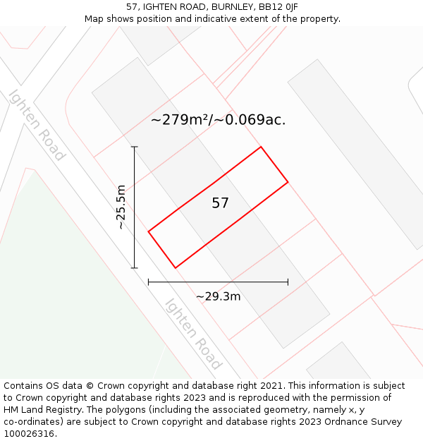 57, IGHTEN ROAD, BURNLEY, BB12 0JF: Plot and title map