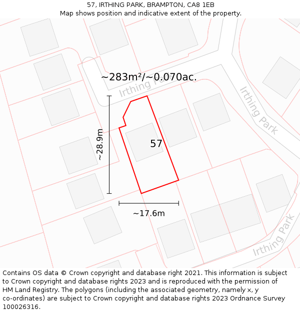 57, IRTHING PARK, BRAMPTON, CA8 1EB: Plot and title map