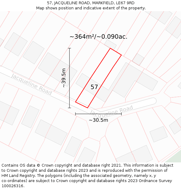 57, JACQUELINE ROAD, MARKFIELD, LE67 9RD: Plot and title map