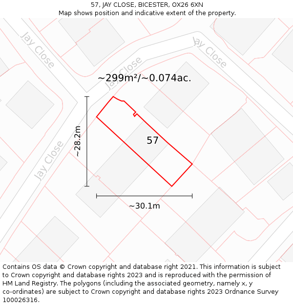 57, JAY CLOSE, BICESTER, OX26 6XN: Plot and title map