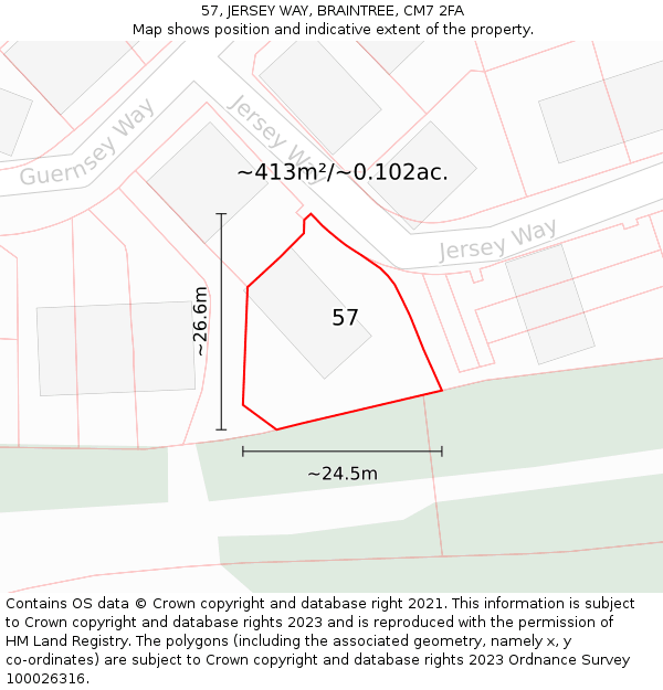 57, JERSEY WAY, BRAINTREE, CM7 2FA: Plot and title map