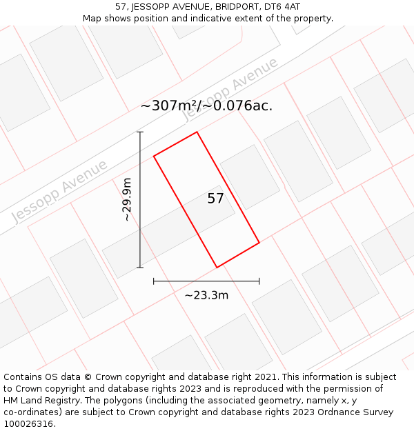 57, JESSOPP AVENUE, BRIDPORT, DT6 4AT: Plot and title map