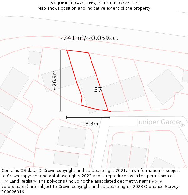 57, JUNIPER GARDENS, BICESTER, OX26 3FS: Plot and title map