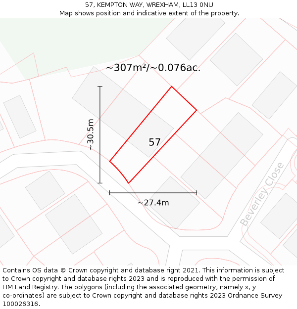 57, KEMPTON WAY, WREXHAM, LL13 0NU: Plot and title map