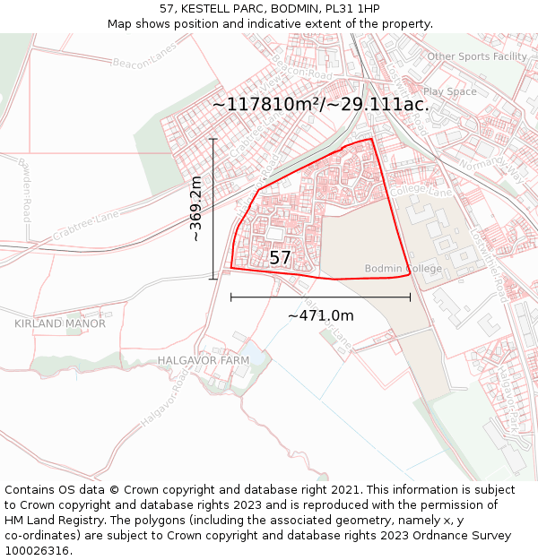 57, KESTELL PARC, BODMIN, PL31 1HP: Plot and title map