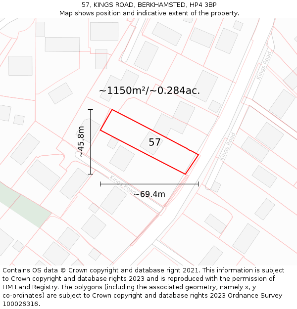 57, KINGS ROAD, BERKHAMSTED, HP4 3BP: Plot and title map