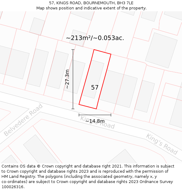 57, KINGS ROAD, BOURNEMOUTH, BH3 7LE: Plot and title map