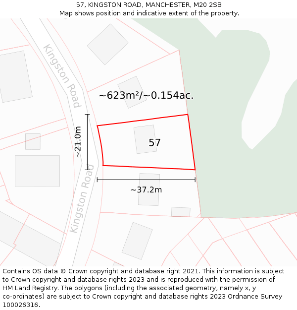 57, KINGSTON ROAD, MANCHESTER, M20 2SB: Plot and title map