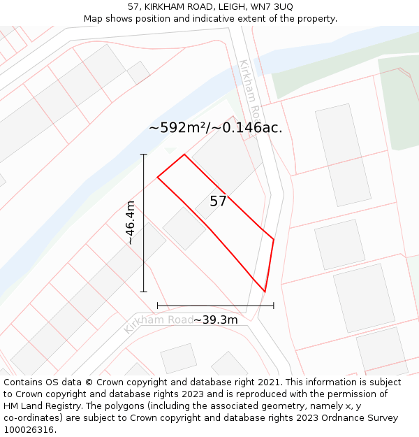 57, KIRKHAM ROAD, LEIGH, WN7 3UQ: Plot and title map