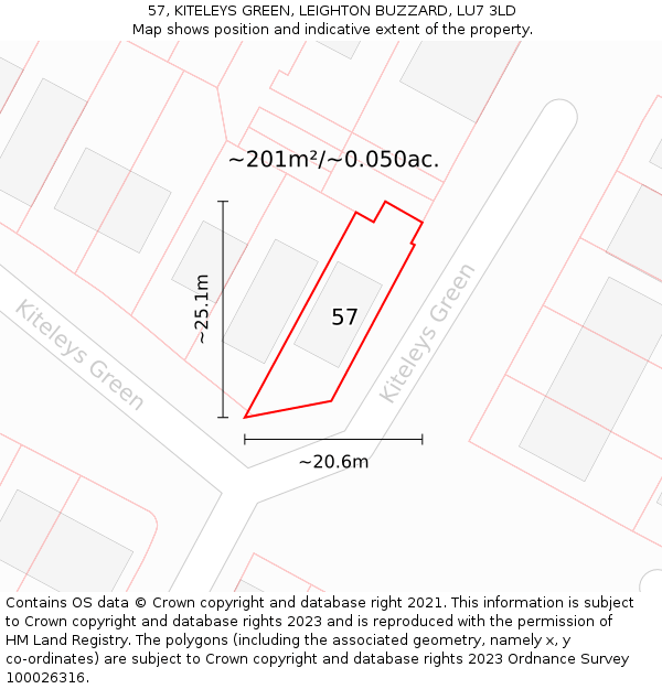 57, KITELEYS GREEN, LEIGHTON BUZZARD, LU7 3LD: Plot and title map