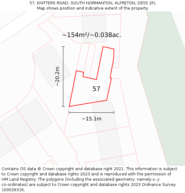 57, KNITTERS ROAD, SOUTH NORMANTON, ALFRETON, DE55 2FL: Plot and title map