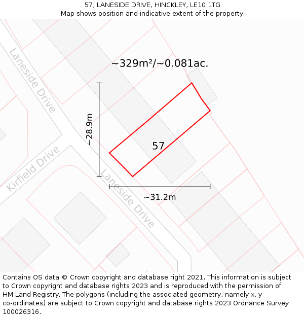 57, LANESIDE DRIVE, HINCKLEY, LE10 1TG: Plot and title map