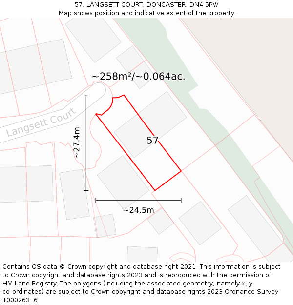 57, LANGSETT COURT, DONCASTER, DN4 5PW: Plot and title map