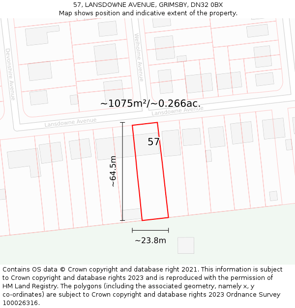 57, LANSDOWNE AVENUE, GRIMSBY, DN32 0BX: Plot and title map