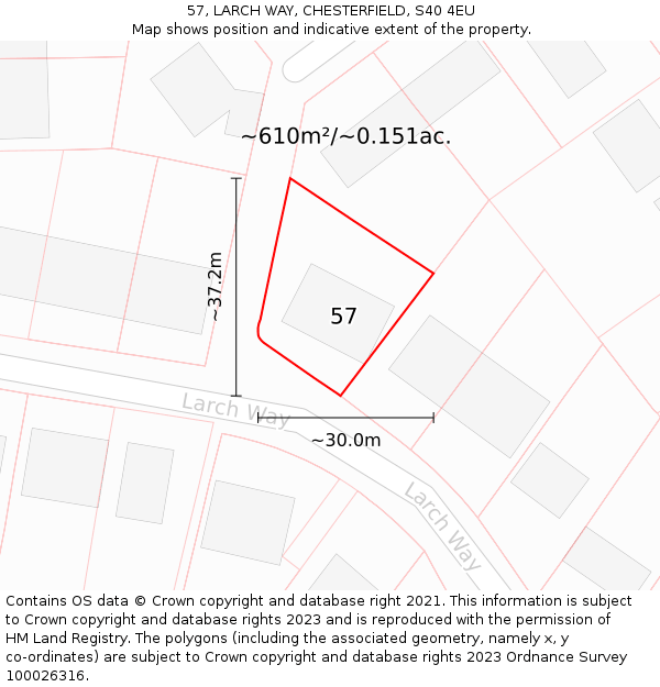 57, LARCH WAY, CHESTERFIELD, S40 4EU: Plot and title map