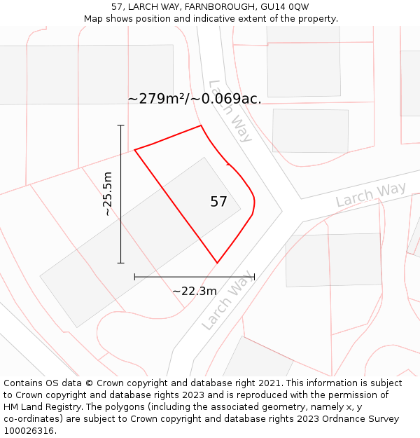 57, LARCH WAY, FARNBOROUGH, GU14 0QW: Plot and title map