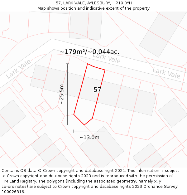 57, LARK VALE, AYLESBURY, HP19 0YH: Plot and title map