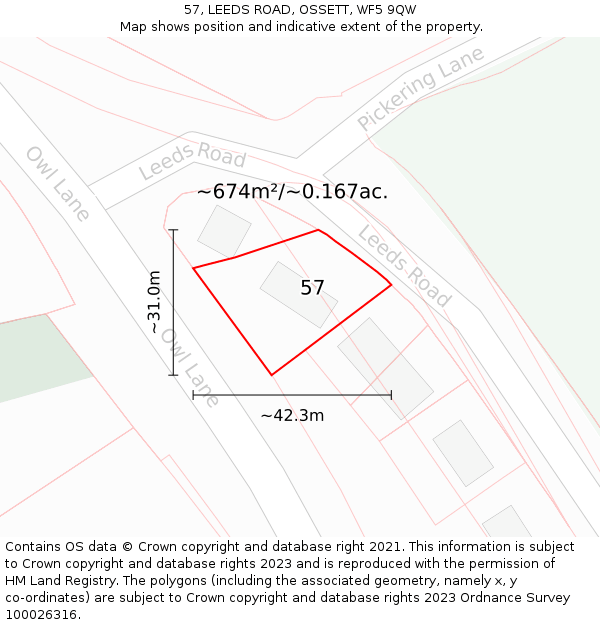 57, LEEDS ROAD, OSSETT, WF5 9QW: Plot and title map