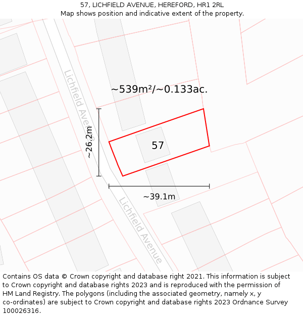 57, LICHFIELD AVENUE, HEREFORD, HR1 2RL: Plot and title map