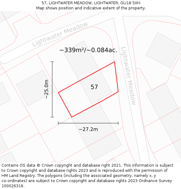 57, LIGHTWATER MEADOW, LIGHTWATER, GU18 5XH: Plot and title map