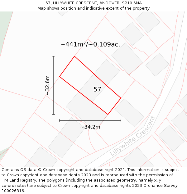 57, LILLYWHITE CRESCENT, ANDOVER, SP10 5NA: Plot and title map