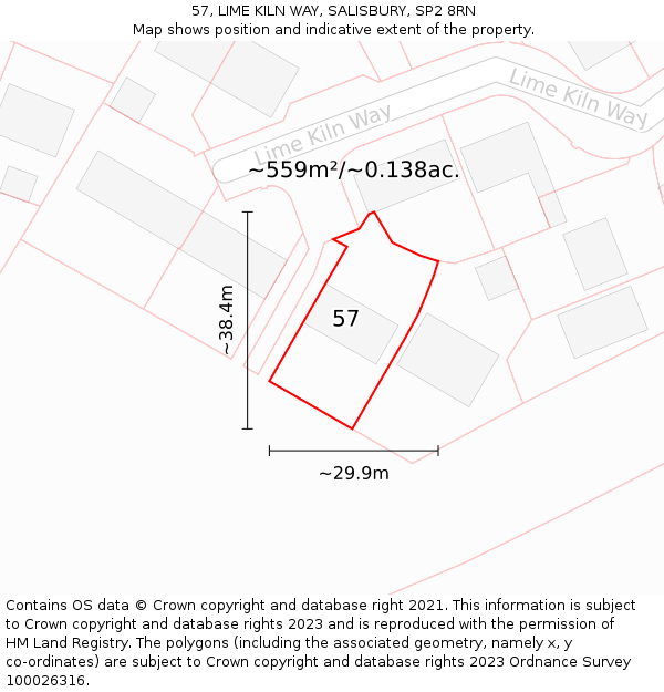 57, LIME KILN WAY, SALISBURY, SP2 8RN: Plot and title map