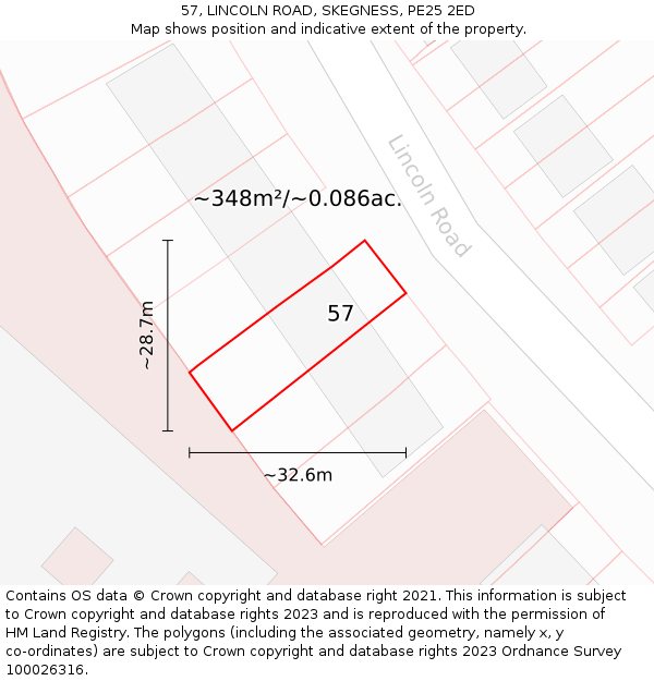 57, LINCOLN ROAD, SKEGNESS, PE25 2ED: Plot and title map