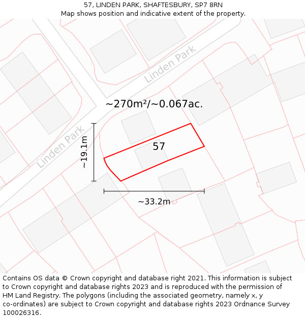 57, LINDEN PARK, SHAFTESBURY, SP7 8RN: Plot and title map