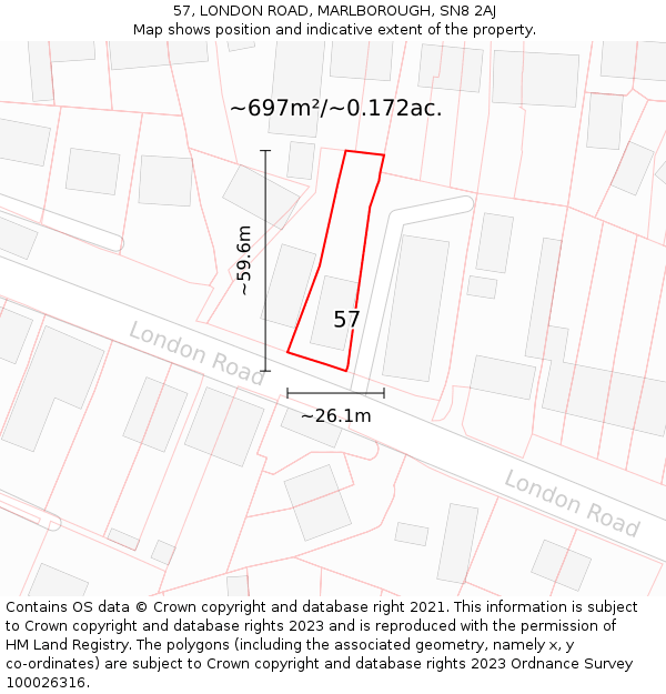 57, LONDON ROAD, MARLBOROUGH, SN8 2AJ: Plot and title map