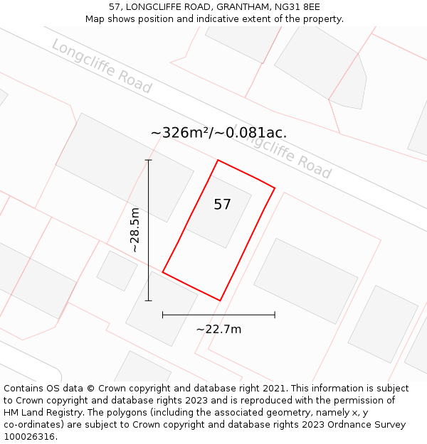 57, LONGCLIFFE ROAD, GRANTHAM, NG31 8EE: Plot and title map