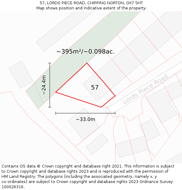 57, LORDS PIECE ROAD, CHIPPING NORTON, OX7 5HT: Plot and title map