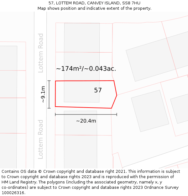 57, LOTTEM ROAD, CANVEY ISLAND, SS8 7HU: Plot and title map