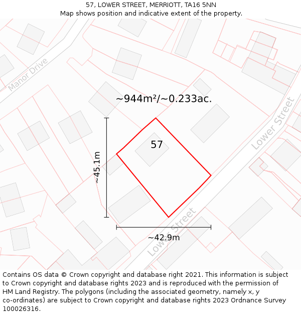 57, LOWER STREET, MERRIOTT, TA16 5NN: Plot and title map
