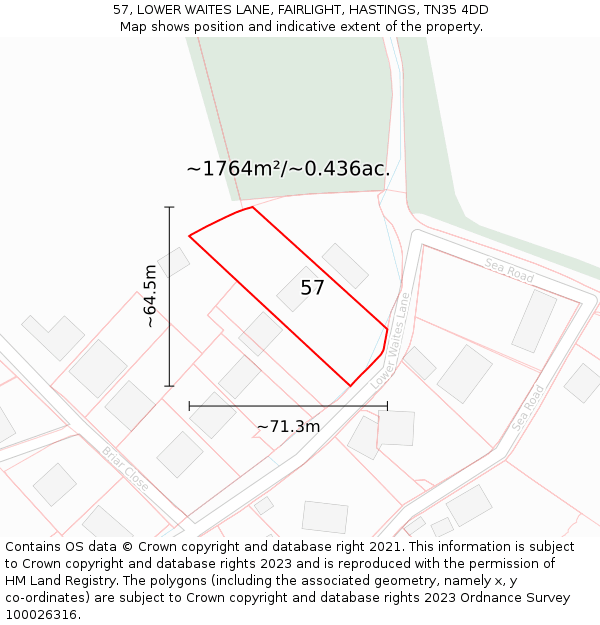 57, LOWER WAITES LANE, FAIRLIGHT, HASTINGS, TN35 4DD: Plot and title map