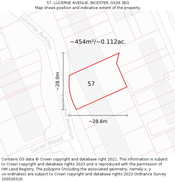 57, LUCERNE AVENUE, BICESTER, OX26 3EG: Plot and title map