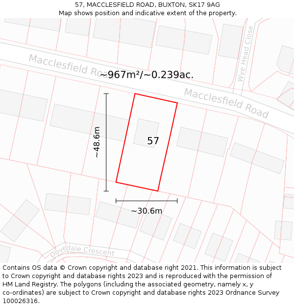 57, MACCLESFIELD ROAD, BUXTON, SK17 9AG: Plot and title map