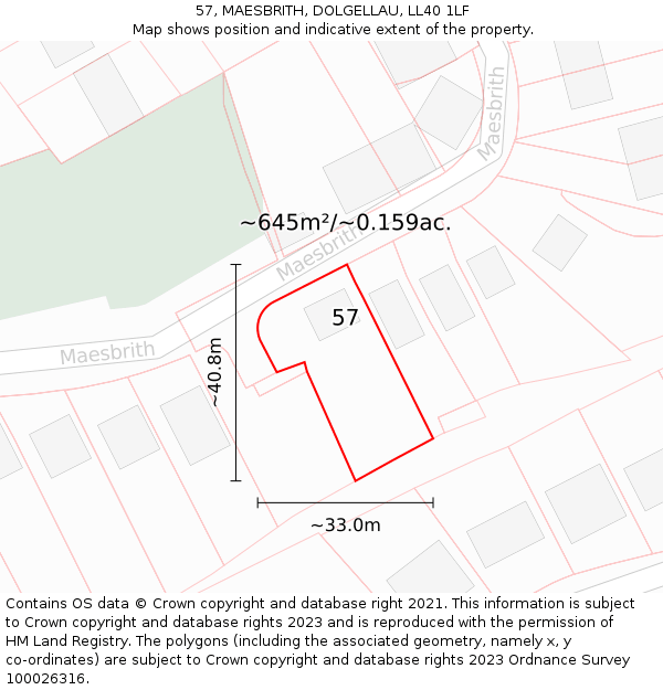 57, MAESBRITH, DOLGELLAU, LL40 1LF: Plot and title map